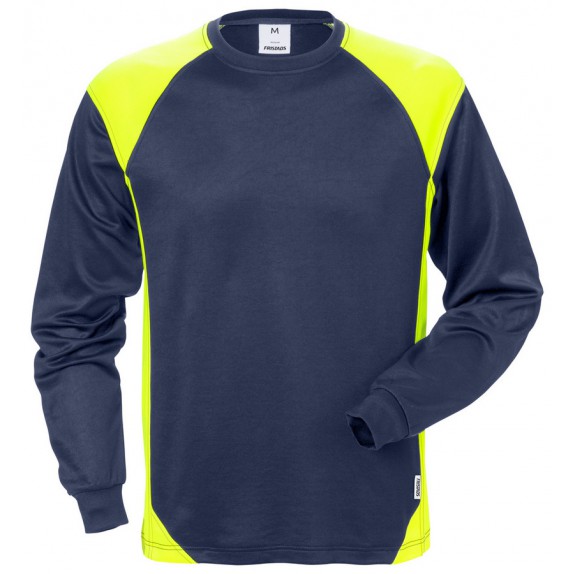 Fristads T-shirt met lange mouwen 7071 THV Marineblauw/hi-vis geel