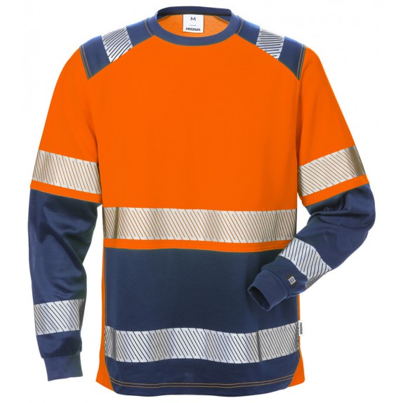 Fristads High vis T-shirt lange mouwen klasse 2 7457 THV Hi-Vis oranje/marineblauw