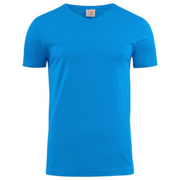 Printer Heavy T-Shirt V-Neck Oceaanblauw