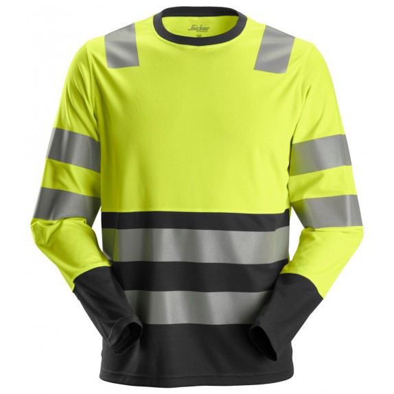 Snickers 2433 AllroundWork High-Vis T-shirt met Lange Mouwen Klasse 2 High-Vis Geel/Zwart