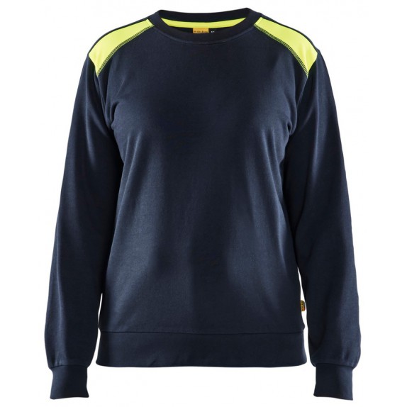 Blåkläder 3408-1158 Dames Sweatshirt bi-colour Donker marineblauw/High vis geel