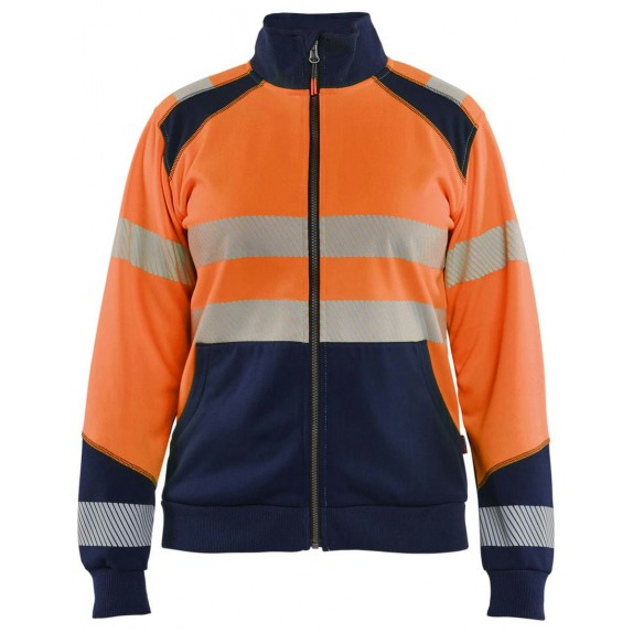 Blåkläder 3508-2528 Dames sweatshirt met rits High Vis High Vis Oranje/Marineblauw