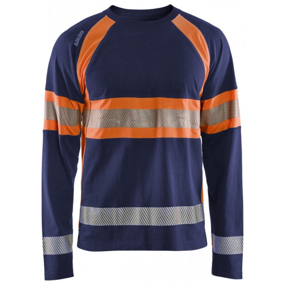 Blåkläder 3510-1030 High Vis T-shirt lange mouwen Marineblauw/Oranje