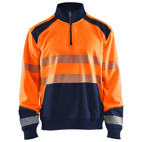 Blåkläder 3556-2528 Sweatshirt halve rits High Vis Oranje/Marineblauw