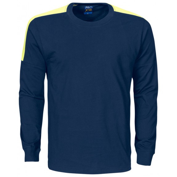 Projob 2020 T-Shirt Lange Mouwen Marineblauwblauw / Hv Geel