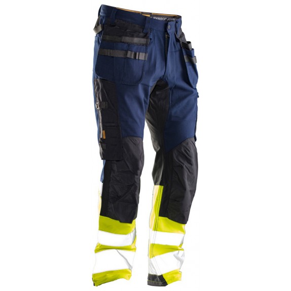 Jobman 2134 Hi-Vis Stretch Trousers Core Hp Navy/Geel