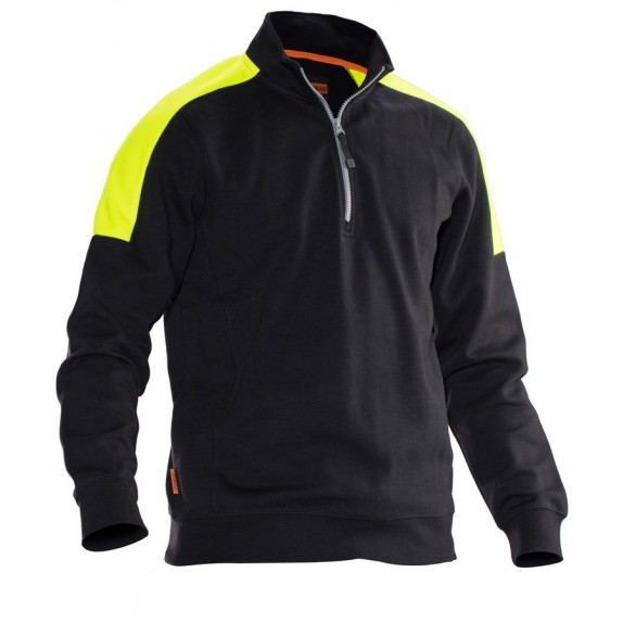 Jobman 5401 Halfzip Sweatshirt Zwart/Hivis Geel