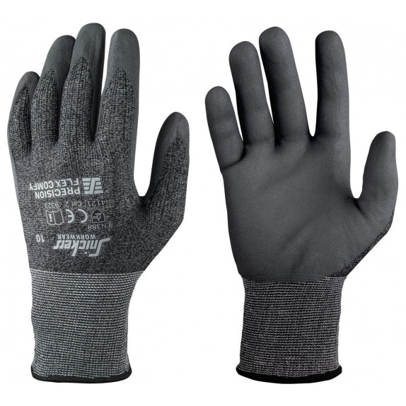 Snickers 9323 Precision Flex Comfy Gloves Zwart melange/Steengrijs