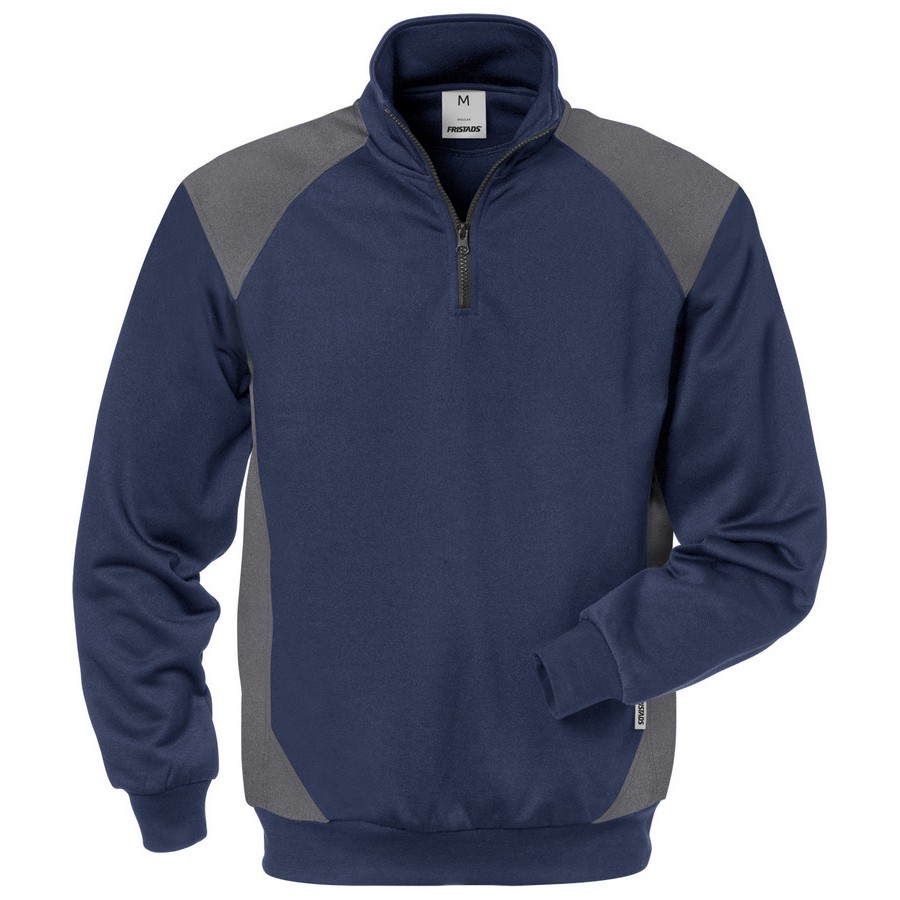 Fristads Sweater met korte rits 7048 SHV Marineblauw/grijs