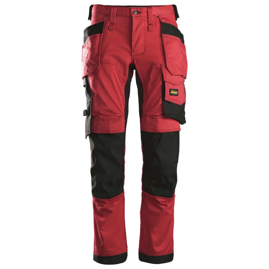 Snickers 6241 AllroundWork Stretch Werkbroek met Holsterzakken Chilirood Zwart Kopen bij CDM Bedrijfskleding Snelle Levering