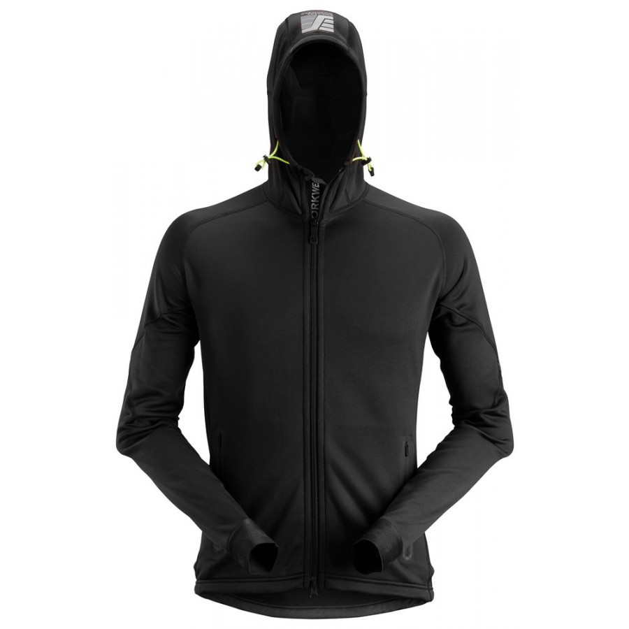 Snickers 8002 Polartec® Power Stretch® 2.0 Full Zip Fleece Hoodie Zwart  Kopen bij CDM Bedrijfskleding