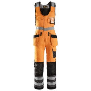 Snickers 0213 Bodybroek met holsterzakken High Visibility Klasse 2 High-Vis Oranje/Zwart melange