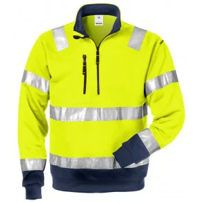Fristads High vis sweatshirt met korte rits klasse 3 728 SHV Hi-Vis geel/marineblauw