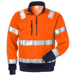 Fristads High vis sweatshirt met korte rits klasse 3 728 SHV Hi-Vis oranje/marineblauw