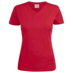 Printer Heavy T-Shirt V-Hals Dames Rood