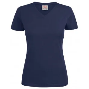 Printer Heavy T-Shirt V-Hals Dames Marine