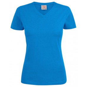 Printer Heavy T-Shirt V-Hals Dames Oceaanblauw