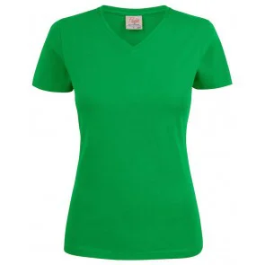 Printer Heavy T-Shirt V-Hals Dames Frisgroen