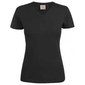 Printer Heavy T-Shirt V-Hals Dames Zwart
