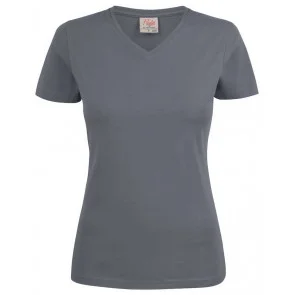 Printer Heavy T-Shirt V-Hals Dames Staalgrijs