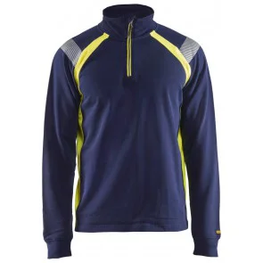 Blåkläder 3432-1158 Sweatshirt halve rits Visible Marineblauw/Geel