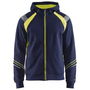 Blåkläder 3433-1158 Hooded sweatshirt hele rits Visible Marineblauw/Geel